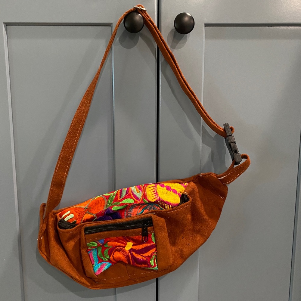 Embroidered Brown Shoulder Bag